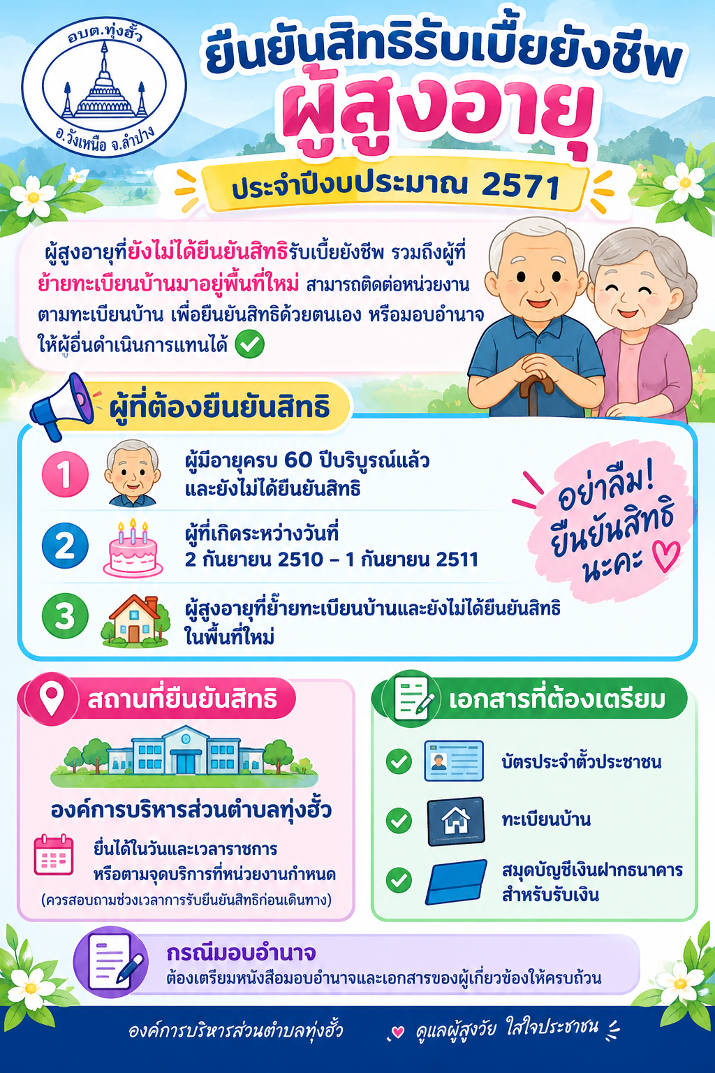 ยืนยันสิทธิรับเบี้ยยังชีพผู้สูงอายุ ประจำปีงบประมาณ 2571